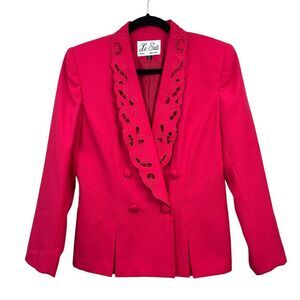 Le Suit Womens Blazer Suit Floral Eyelet Collar Double Breasted Lined Pink Sz 10